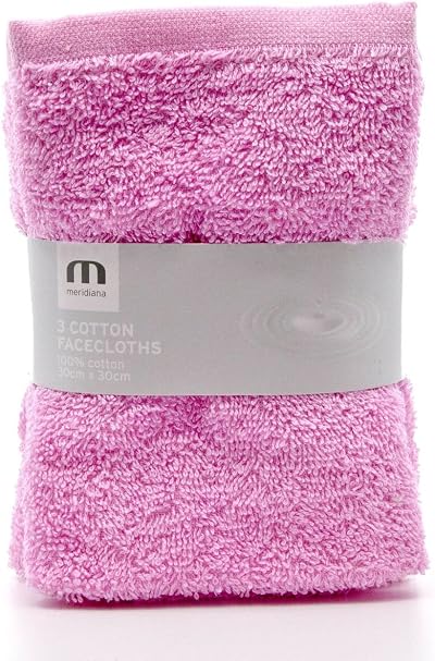 Meridiana Supersoft 100% Cotton Family Washcloths 3 Pack Pink 30x30