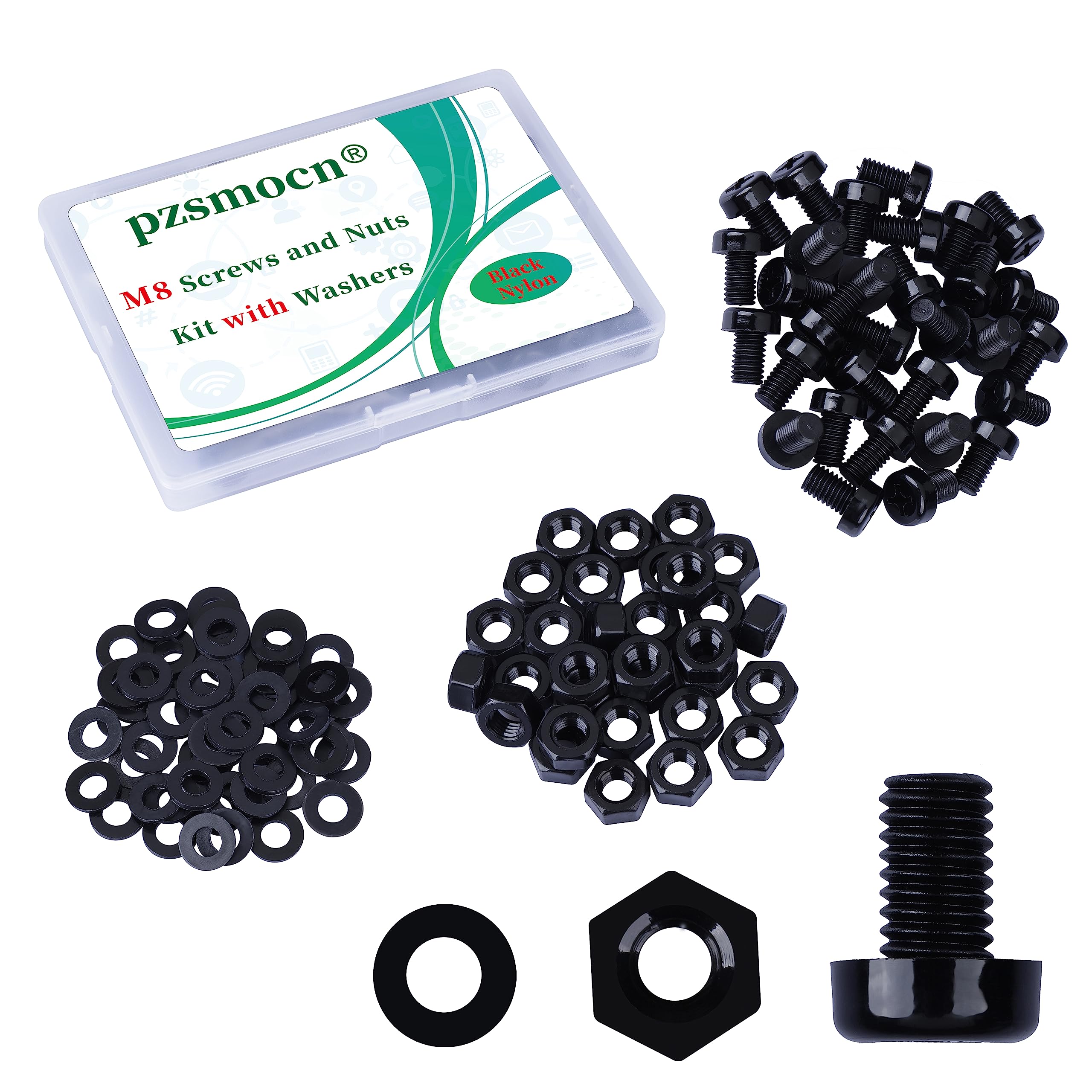 Pzsmocn 90 Pieces/30 Sets M8*12 mm Plastic Black