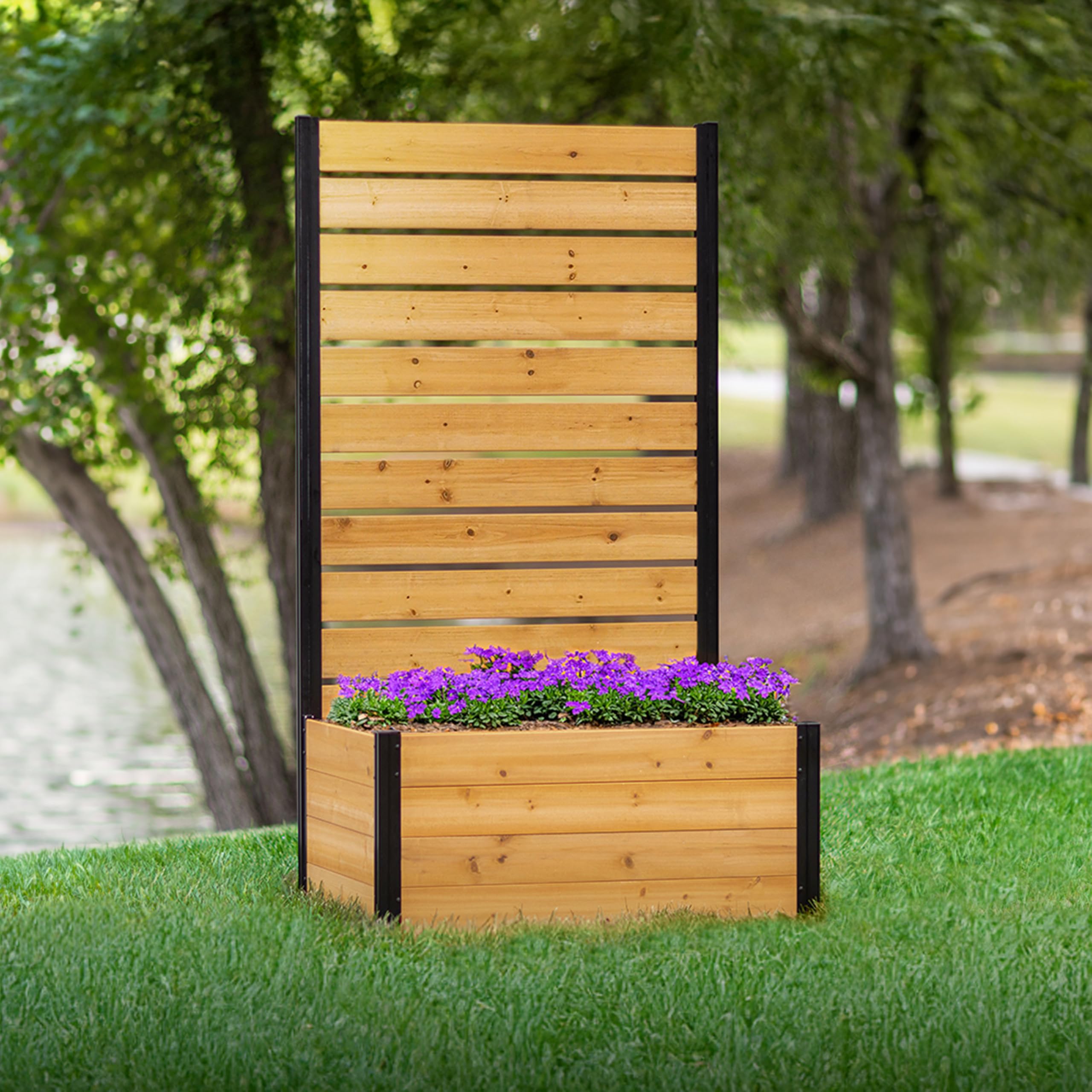 Photo 1 of 6ft H x 3.3ft W x 2.1ft L (1 Screen w/Planter) Freestanding Enclo Concord Cedar Wood Privacy Fence Screen with Planter Box, Outdoor Wood Privacy Screen Panel for Patio, Raised Garden Bed, EC18037