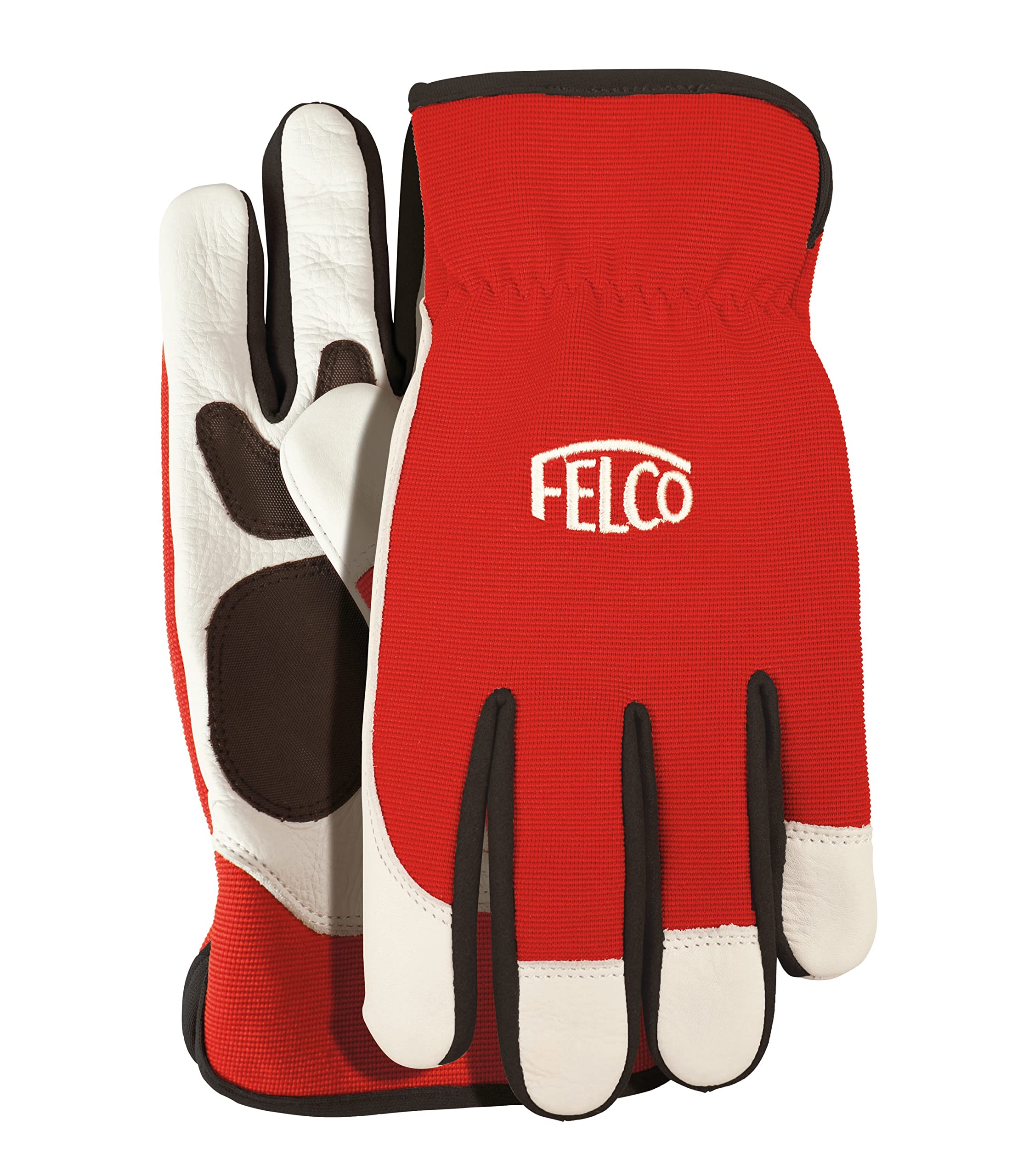 FELCO Leather Palm Gardening Glove Model 702 Extra Large Leather Palmed Work Glove Breathable Stretchy Gardening Pruning Horticultural Snipping Florestry Foristry, Red/White