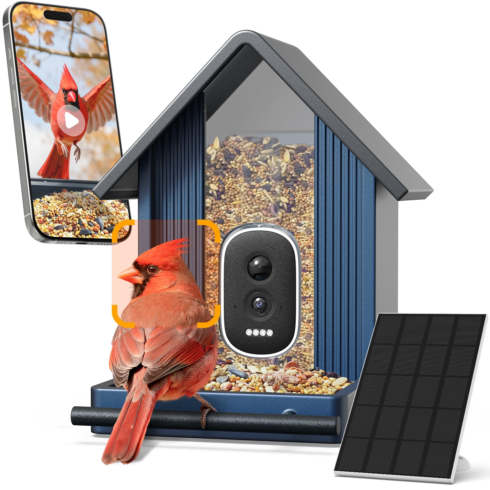 Photo 1 of Smart Metal Bird Feeder with Camera, 2.5K UHD AI Identification, Wireless Solar Powered Outdoor for Garden Birding, Real-time Videos& Pictures, Premium Present