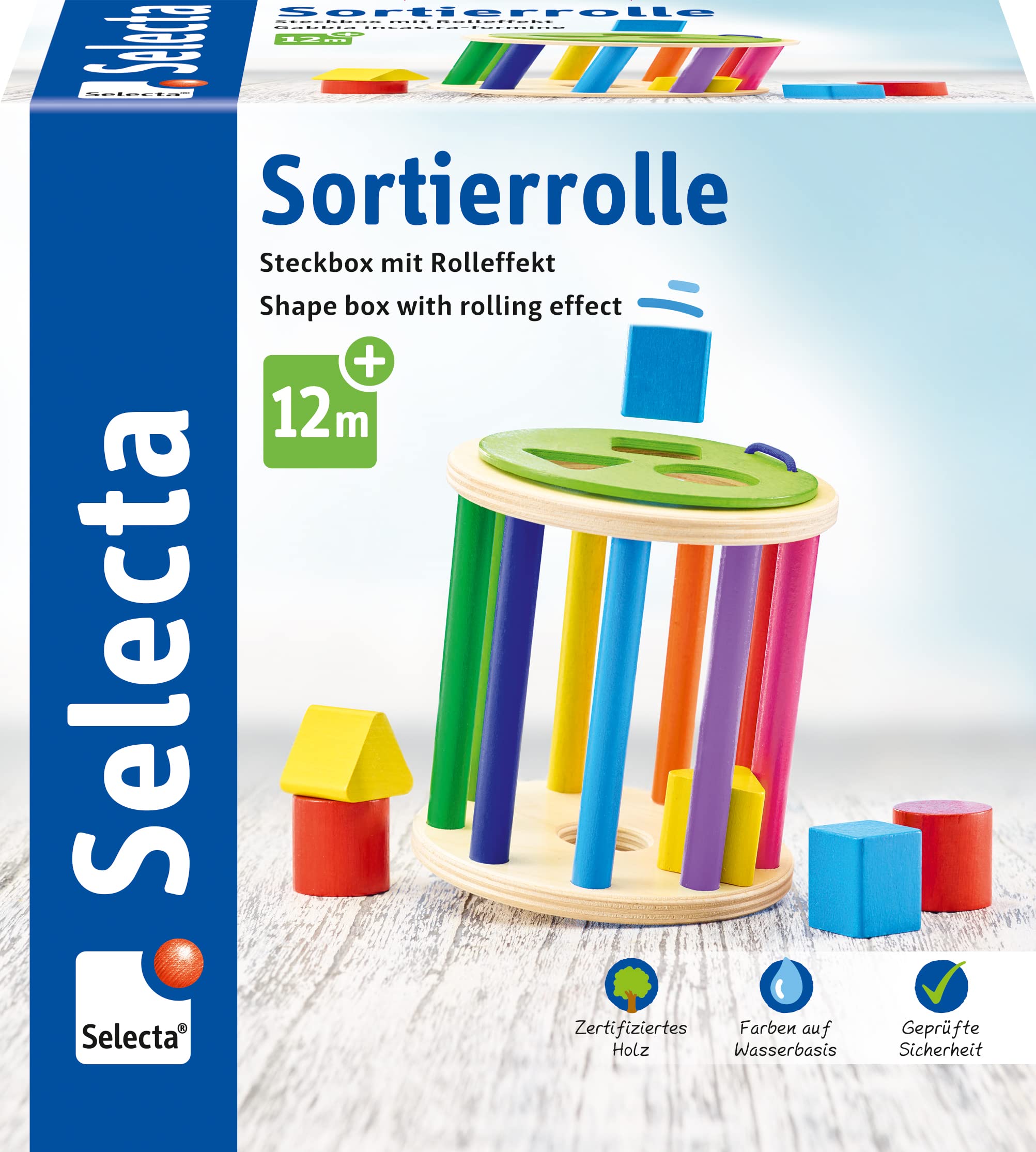 Selecta 62007 Wooden Sorting Roll, Sorting and Plug-in Game 1 Year to 3 Years, 13 cm