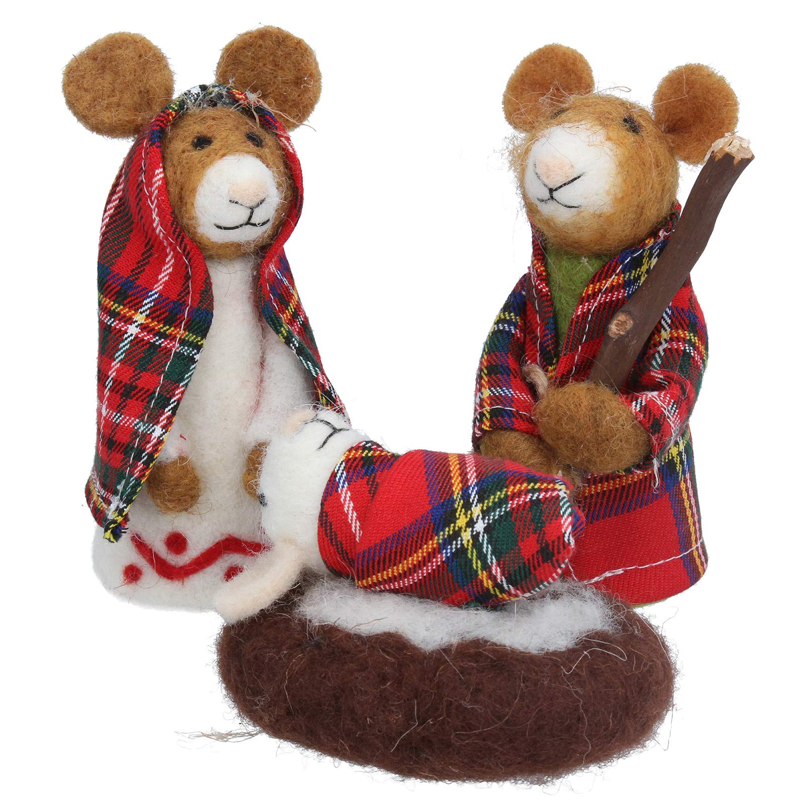 Gisela Graham Wool Mix Tartan Mice Nativity Set of 3