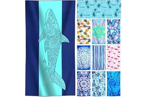 Genovega Microfiber Lightweight Thin Beach Towel Compact Clearance Towels Quick Dry Sandproof Sand Free Swim Pool Camping Blanket Travel Essentials Accessories Vacation Women Men Adults Shark Stripes