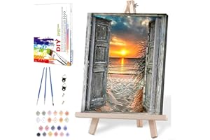 MIRCVSH Sunset Beach Paint by Numbers for Adults-Landscape Paint by Number on Canvas with Wooden Framed,DIY Acrylic Oil Painting by Number Kits for Adults Gift Home Wall Decor(12x16inch)