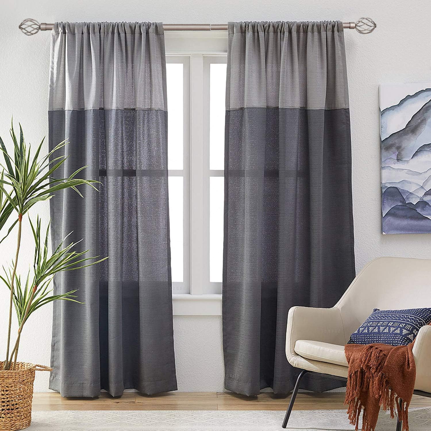 Mayrhyme Adjustable Curtain Rod for Window 28 to 48 Inches,Twisting Cage with Cap 1-Inch Diameter Pewter Curtain Rod: Home & Kitchen