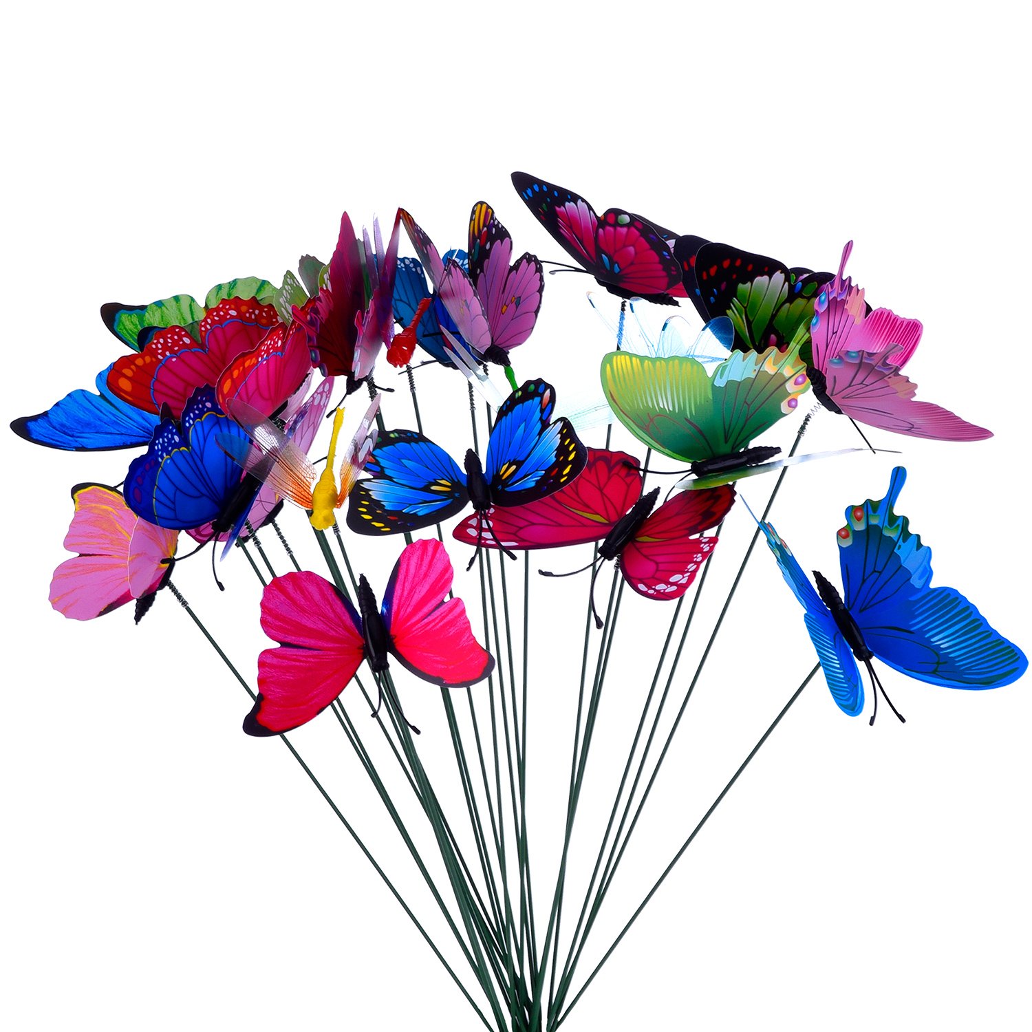 24 Pieces Colorful Garden Butterflies Dragonflies Patio Ornaments on Sticks for Plant Decoration, Outdoor Yard, Garden Decor