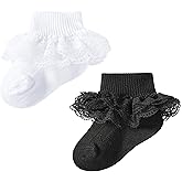 Methee Baby Girls Ruffle Socks, Infant Girls Double Lace Frilly Socks Newborn Spring and Autumn Thin Dress Turn Cuff Sock