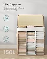 SONGMICS LCB091N01 150L 3-Compartment Laundry Basket with Bamboo Lid view 5