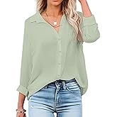 OMSJ Women's Button Down Shirts Casual Long Sleeve Stylish V Neck Solid Work Business Blouses Tops with Pocket