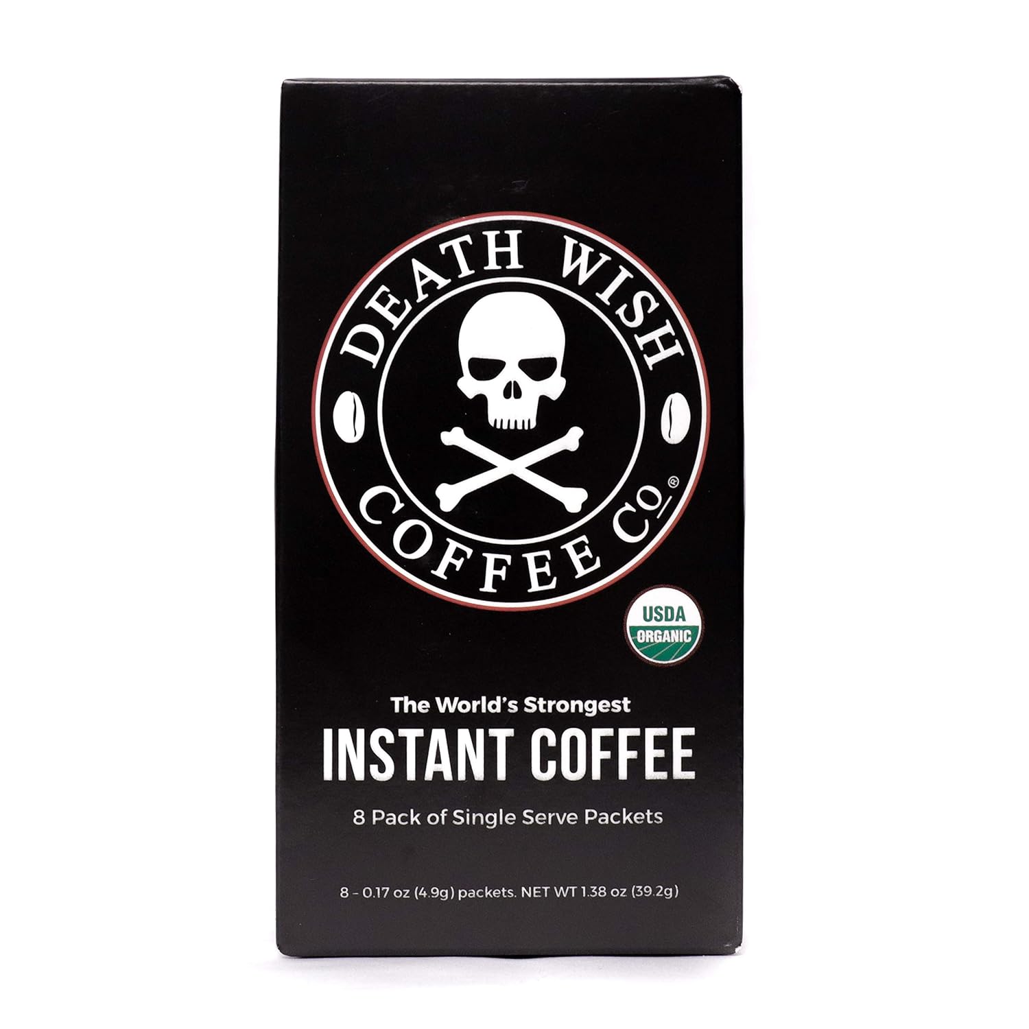 Death Wish Instant Coffee, The World's Strongest Coffee, Fair Trade and USDA Certified Organic, 8 Packets