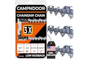 CAMPNDOOR 10 Inch Chainsaw Chain 3/8" LP Pitch, .050" Gauge, 40 Drive Links - Lifesaving Mission Chainsaw Replacement Chain - 60HRC Chromed 900lbf Tough - Low Kickback, Yake Ire Hardened - 3 Pack Fit Top Brands