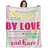 50"x70" Thinking of You Gifts for Women, Extra Large White Loved and Cherished Comfort Blanket, Supportive Plush Throw for Mom Sister Wife Friend, Soft Inspirational Care Package