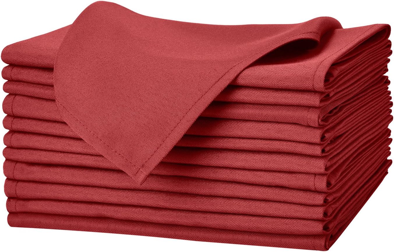 Remedios Red Polyester Cloth Napkins - 17 x 17 Inch Soft Washable Dinner Napkins - Set of 12 Pieces Hemmed Edges Table Napkins for Wedding, Party, Restaurant