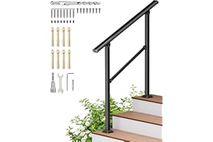 HIDALIFE Handrails for Outdoor Steps, 3 Step HandRail Fit 2 or 3 Steps Outdoor Stair Railing, Deck Handrail, Black Wrought Ir