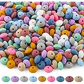 Sunrony 200Pcs Silicone Lentil Beads for Keychain Making,Bulk Mixed Color 12mm Silicone Abacus Spacer Beads for Necklace Bracelet Making Pens (Beauty Lentil)