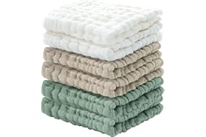 MIXCOOL 6 Pack Baby Muslin Washcloths for Newborn,100% Cotton Burp Cloths,Soft Baby Wash Cloths,Baby Girls and Boys Essentials,12x12 inches