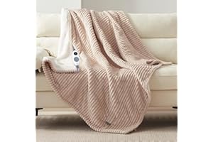Westinghouse Heated Throw Blanket, Cozy Soft Flannel to Sherpa Electric Throw with 6 Heating Levels & 2-10 Hours Auto Shut Off, Fast Heating & ETL Certification, Machine Washable, 50x60 Inch, Beige