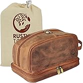 RUSTIC TOWN Leather Toiletry Bag - Waterproof Ditty Kit for Men and Women, Travel Organizer for Full-Size Essentials, TSA Approved