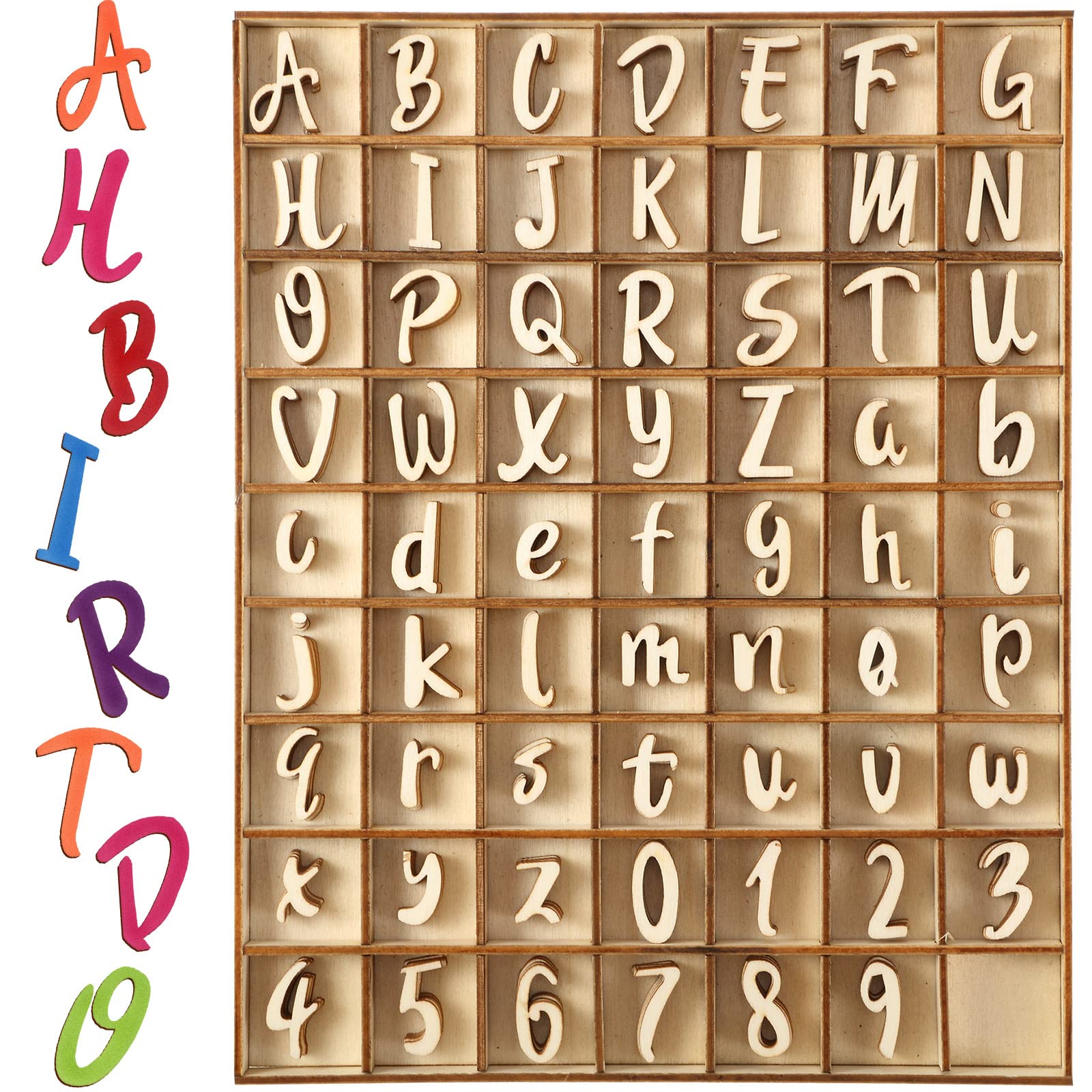 Photo 1 of **INCOMPLETE** Blulu 1 Inch Wood Alphabet Letters Numbers Blank Unfinished Wooden Letters Numbers for Crafts with Rustic Storage Tray for Spelling Learning Education Back to School Gifts(Wood Color)