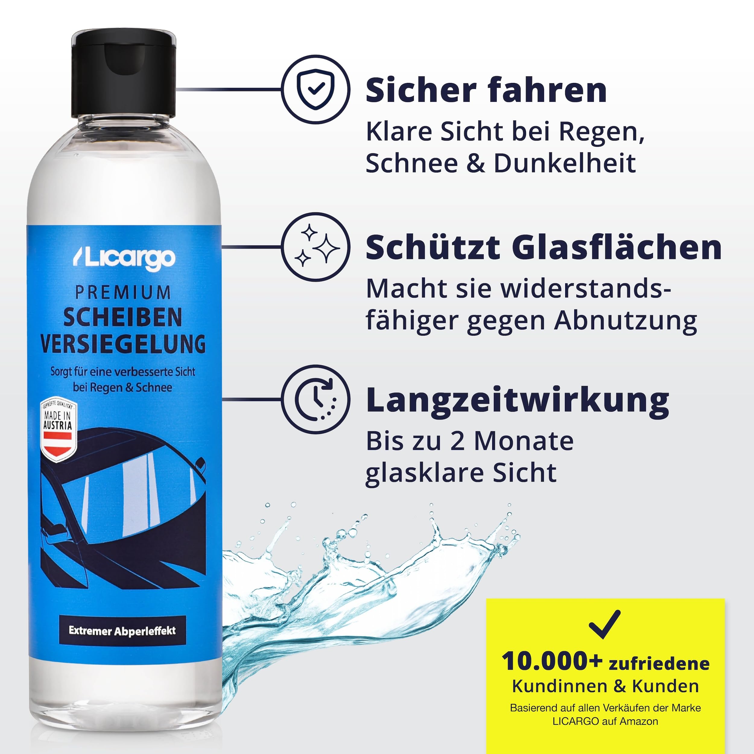 LICARGO® Scheibenversiegelung Auto - extremer Abperleffekt für klare Sicht - Glasversiegelung Auto für wasserabweisende Scheiben - Regenabweiser Autoscheiben mit Lotuseffekt (250ml) 5