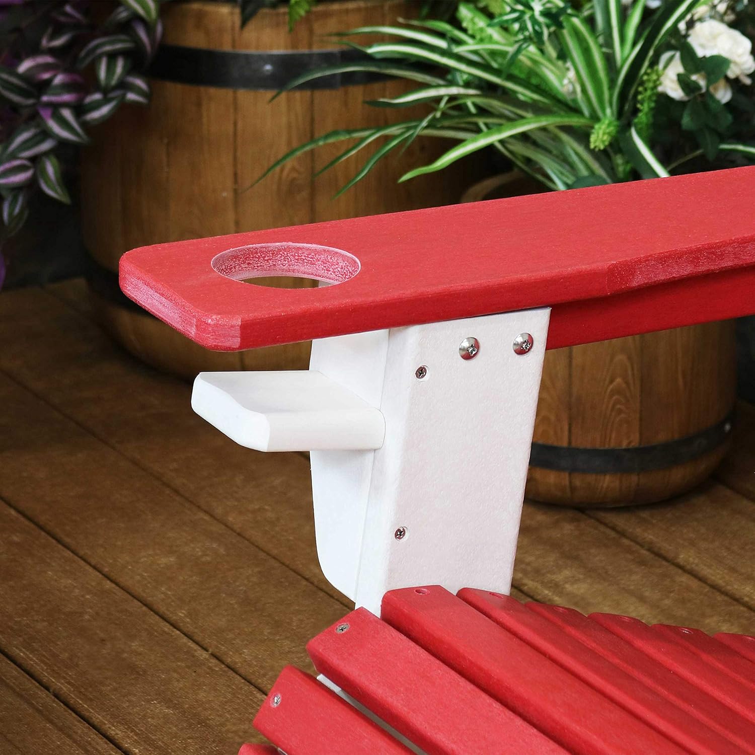 Sunnydaze All-Weather Red/White Outdoor Adirondack Chairs with Drink Holders - Set of 2 - Heavy Duty HDPE Weatherproof Patio Chair - Ideal for Lawn, Garden, and Around The Firepit: Kitchen & Dining