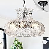 Poemoon Black Glass Chandelier 6-Light Water Ripple Glass Pendant Lighting Luxury 15.7" Hanging Light Fixture for Dining Room