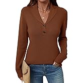 LOMON Sweaters for Women 2025 Fall Knitted V-Neck Collared Button Pullover Dressy Casual Long Sleeve Polo Shirts Business