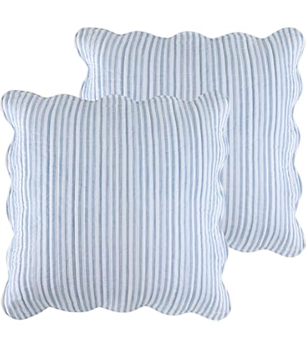 Levtex Home Camden - Set Di 2 Federe Euro (26x26 In) - Cotone, Striscia Blu Navy E Crema - Ispirazione Country - 3