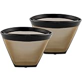 NRP Gold-tone #2 Cone shape Permanent Coffee Filter Replacement for 5-cup Mini Coffeemaker Cuisinart, Krups &amp; MORE | 2-pack