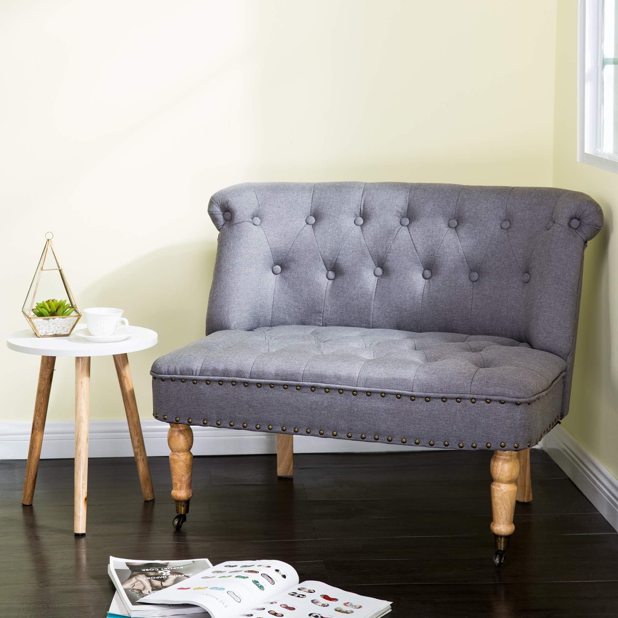 Homevibes Accent Chair Tufted Chair Upholstered Chair Mid Century Modern Chair Comfy Single Sofa Comfortable Leisure Armless Contemporary Club Chair for Bedroom Living Room Home Office, Gray