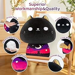 Mewaii 14 Inch Mushroom Plush, Kawaii Black Cat