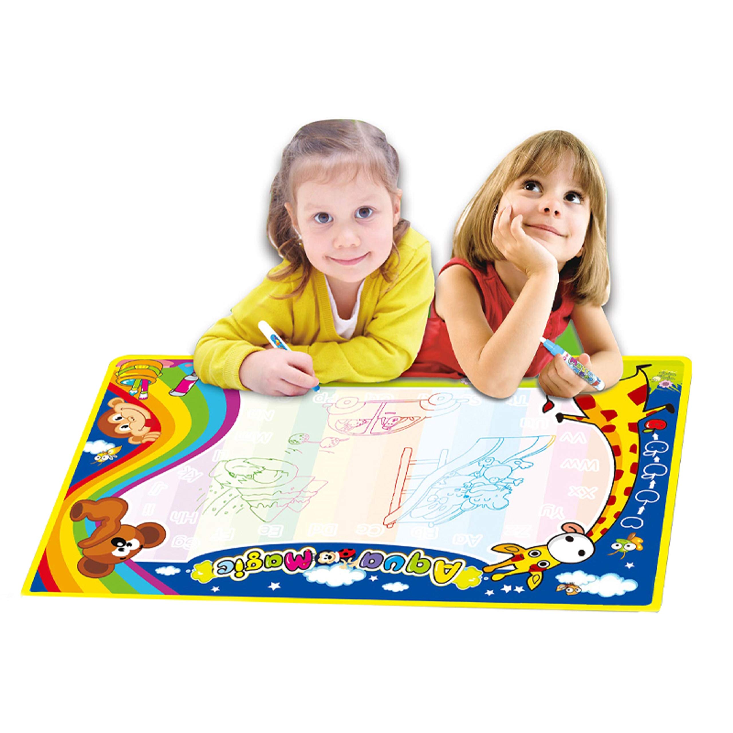 Amazing Water Doodle Mat - 75 X 50cm. No Mess, no Spills. Drawing and Painting Mat, Complete with pens, Brush, templates and Other Accessories