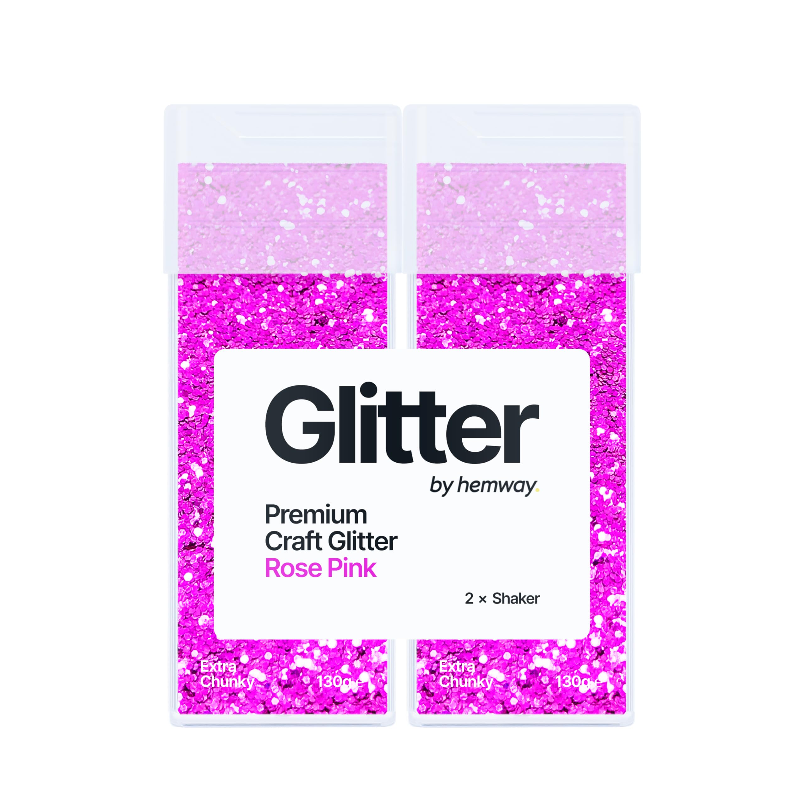 Hemway Glitter Shaker Rose Pink 130g x2 Pack Extra Chunky, Craft Glitter Shakers for Resin & Epoxy Crafts, Christmas Art Supplies, Nail, Body, Face, Eye, Festival, Crafting, Slime, Sparkle