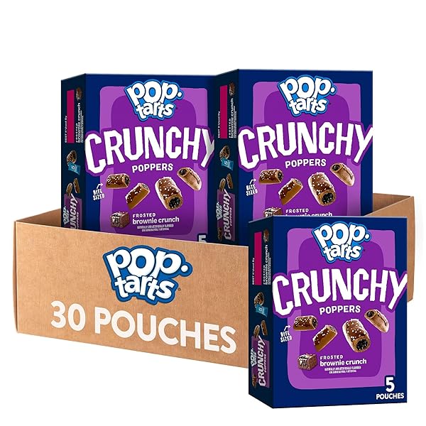 POP-TARTS CRUNCHY POPPERS CRUNCHY FILLED SNACK PIECES, KIDS SNACKS, ON-THE-GO, FROSTED BROWNIE CRUNCH (6 BOXES, 30 POUCHES)