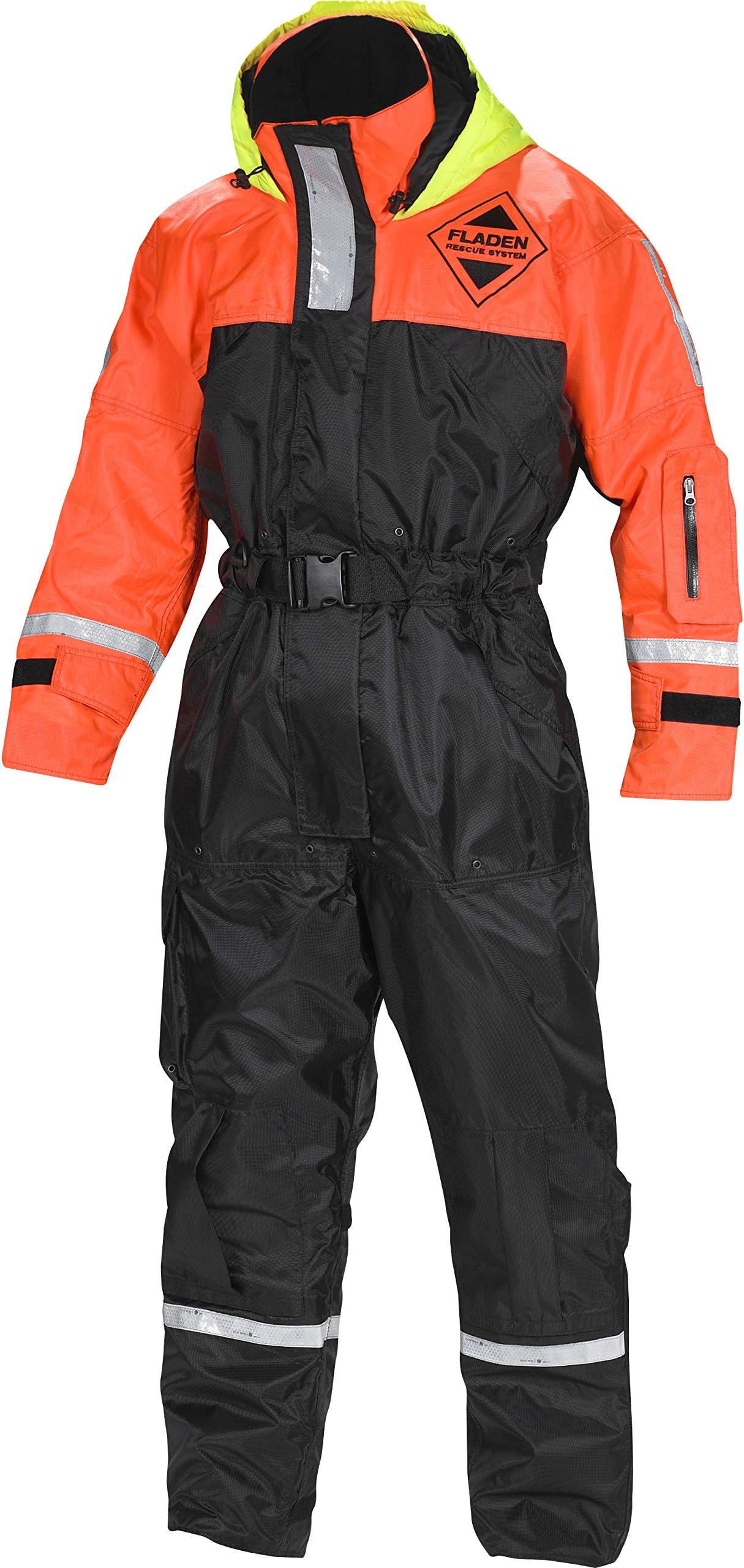 RESCUE SYSTEM - One Piece Immersion Flotation Suit Orange and Black Waterproof Mobile Phone Pocket 22-848R - Buoyancy and Thermal Protection - Fully Certified