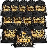 Oudain 12 Pcs Birthday Squad Drawstring Bags Birthday Queen Drawstring Backpack Bag Set Bachelorette Party Bags Party Favor Bags for Women Adults Gift Idea, 13.4" x 16.9"