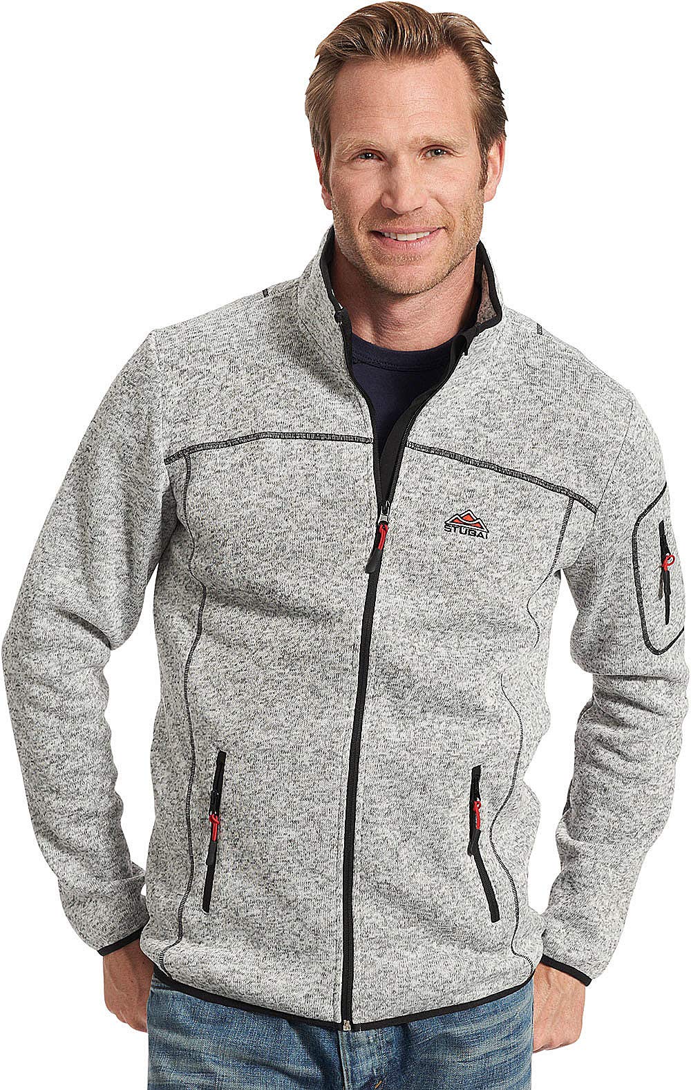 Stubai - Strick Fleecejacke Herren/Strickjacke mit Fleece Innenseite für Outdooraktivität, Strick Fleece Jacke mit Stehkragen und Reißverschluss ,Grau-mele,L 5