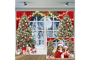 CYLYH 7x5ft Christmas Backdrop Christmas Window Backdrop for Photography Winter Xmas Tree Snow Gift New Year Party Backdrops Xmas Night Family Party Background