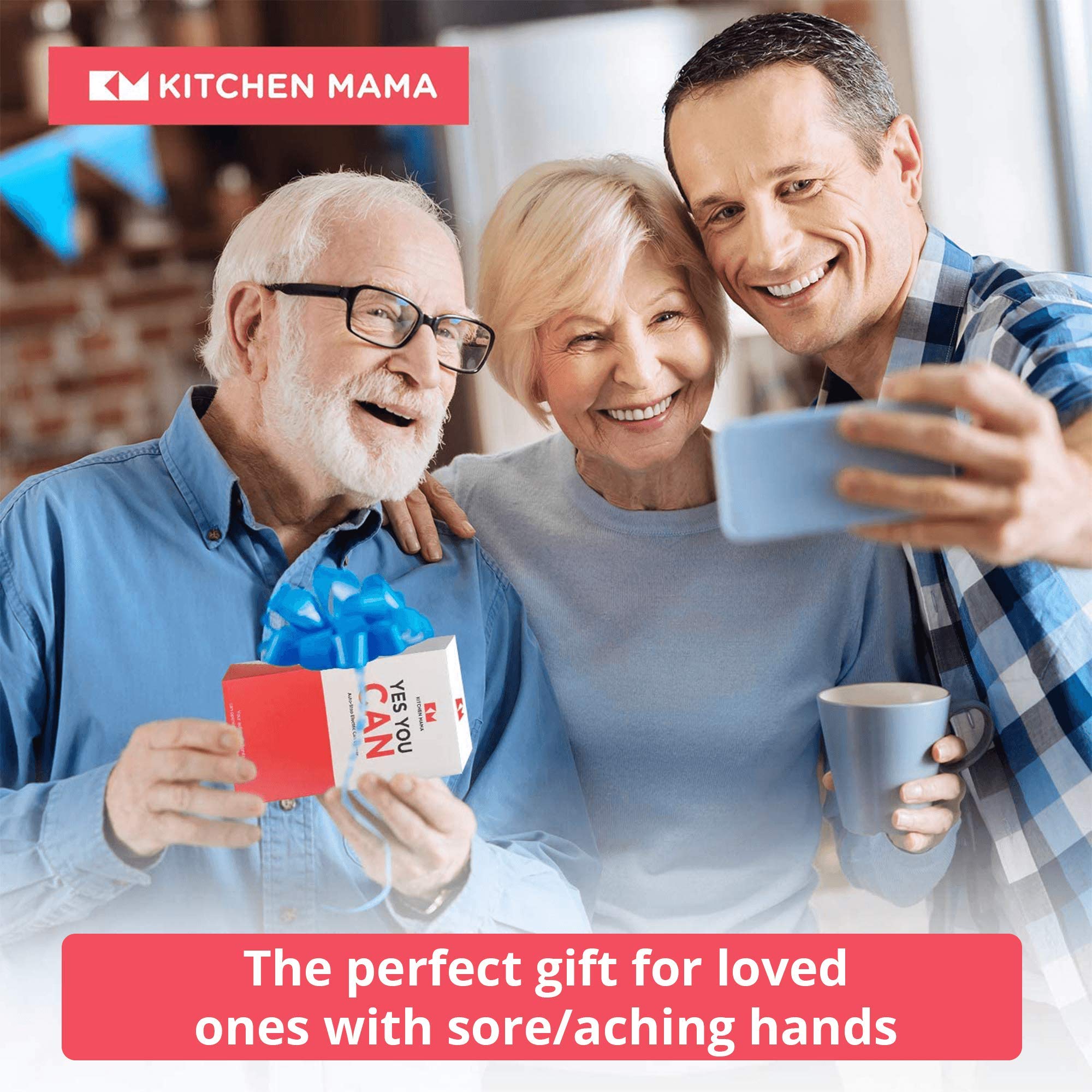 Kitchen Mama One Touch Can Opener: Open Cans with Simple Press of A Button - Auto Stop As Task Completes, Ergonomic, Smooth Edge, Food-Safe, Battery Operated, Electric Can Opener (Red)