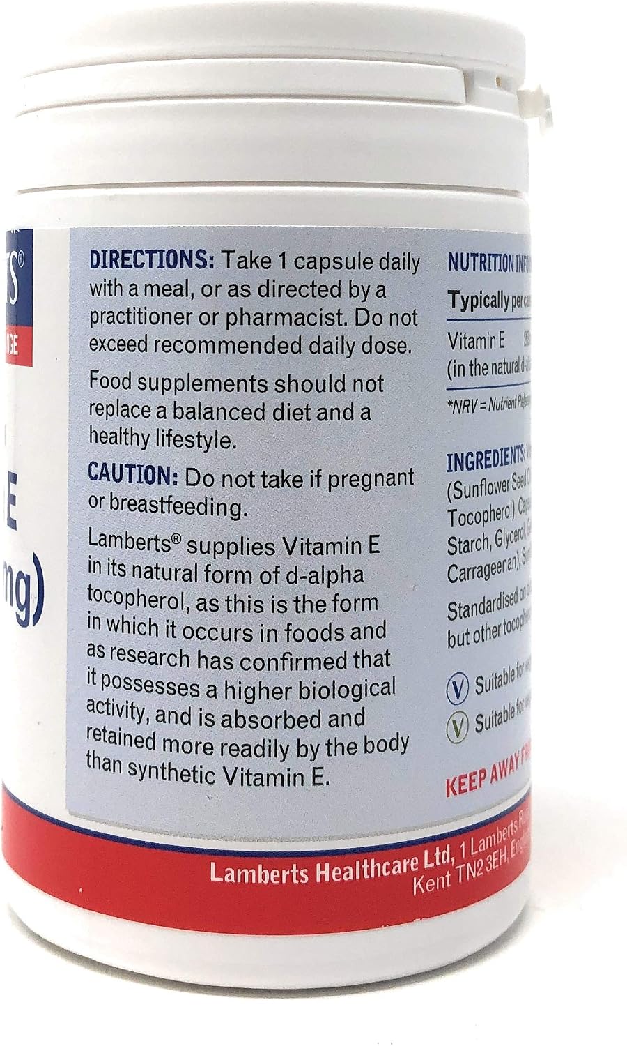 Lamberts Natural Vitamin E 400iu - d-Alpha Tocopherol for Antioxidant Protection - Gelatin-Free - 60 Vegan Capsules - Image 3