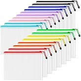 SUNEE Plastic Mesh Zipper Pouch 9.2x12.5 in (9 Colors, 18 Packs),Extra Large Water-Resistant Zip Bag for School Office Supplies, Puzzles & Games Organizing Storage
