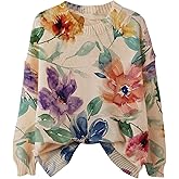 Floerns Women's Plus Size Vintage Floral Fall Sweaters Crewneck Knit Long Sleeve Pullover Tops