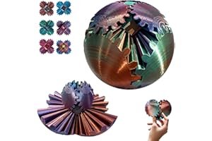 UTOSDAY GearSphere Fidget Toy, 3D Printed Gear Ball Spin Ball Cube Desk Toy, 2024 Gear Sphere Cube Puzzlefor Adults Kids, Stress and Anxiety Relaxing Fidget Toy (Green-Purple-Copper)