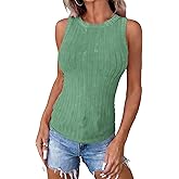 APOFER Women's Lightweight Ribbed Tank Top Sleeveless Crewneck Shirts Slim Fit Tops Summer Basic Tee