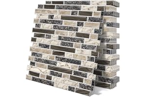 Tiwoos Thick Peel and Stick Tile Backsplash 12"x12" Self Adhesive Marble Tiles for Kitchen and Bathroom Wall (10-Sheet,Brown)