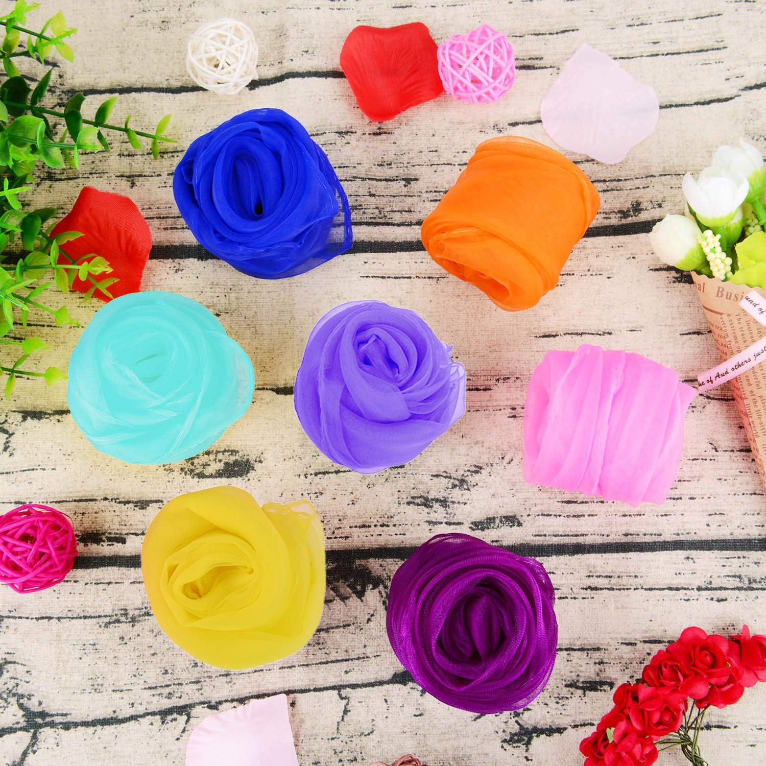 Zhanmai 36 Pieces Square Dance Scarves Juggling Scarf Props Magic Silky Scarves, 24 by 24 Inches (Multicolored): Toys & Games