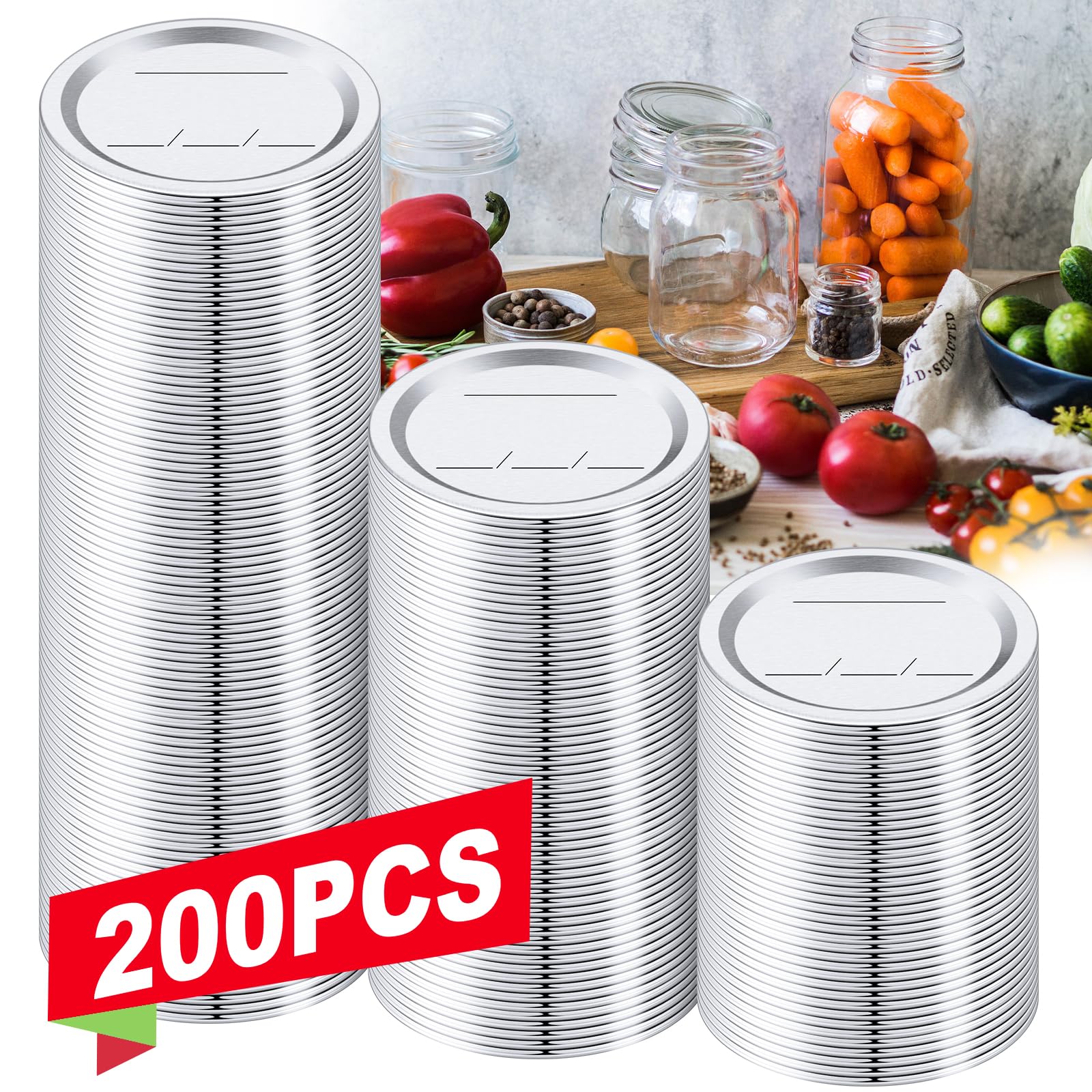 Photo 1 of 200 PCS Canning Lids Regular Mouth,2.76in Regular Mouth Mason Jar Lids,Ball Jar with Lids with Leak proof Airtight Seal Rust Proof Split,Regular Mason Jars Food Grade,Canning Food DIY