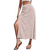 Verdusa Women's Floral Maxi Boho Skirts Fall Slit High Waisted Causal Sexy Hippie Skirt