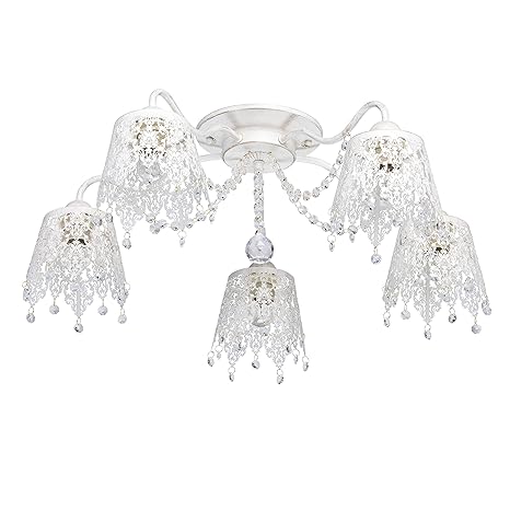 MW-Light 472011205 Shabby Chic Deckenlampe Weiß 5 Flammig Metall Wohnzimmer E27